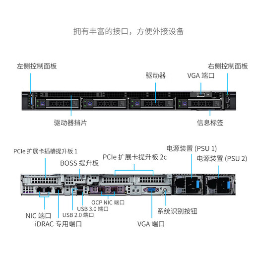 Dell PowerEdge R450 1U Rack Server Host Dual-Kanal-Hochleistungsspeicherdatenbank Virtualisierungsserver 1 Silbermedaille 4314 16 Kerne 2,4 g 丨 Einzelbatterie 64G Speicher 3*2.4T SAS 丨 H755