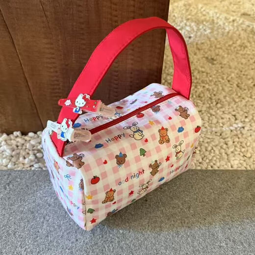 Colorful dots and high-looking cartoon bear and rabbit portable makeup and toiletry bag travel storage bag three-dimensional handbag red