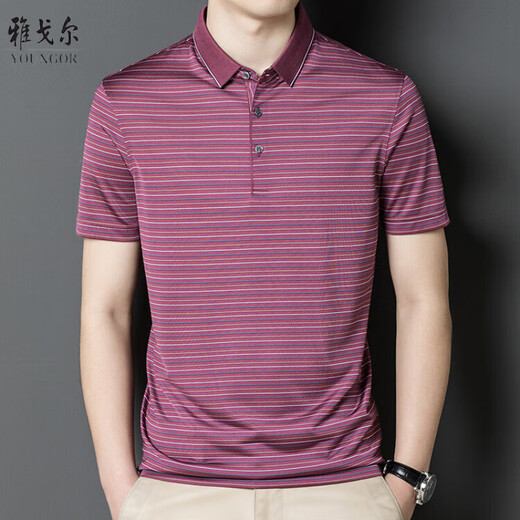 
CEO Yageol Mulberry Silk Short Sleeve T-shirt Men's High-end Lapel Daddy Summer Middle-aged Striped Polo Shirt Trend FCY-A829 Red L 170 Recommended 120-140Jin [Jin equals 0.5 kg]