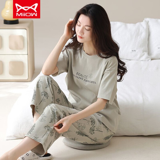 猫人 MIIOW睡衣女春夏季短袖长裤纯棉韩版学生夏天可外穿纯棉家居服套装 YZT9719 棉短长 M （80-斤）