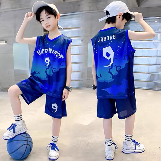 [Jungen Basketball Uniform] Jungen Basketball Uniform Schnelltrocknen Anzug Baby Ärmel und Sommeranzug Kinder Junge Grün 150