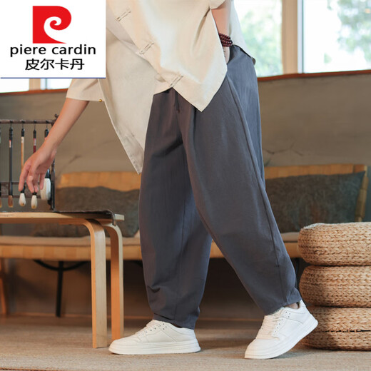 皮尔卡丹（pierre cardin）中国风棉麻男裤子夏季薄款复古2025新款灯笼裤宽松小脚休闲裤针织 黑色 M