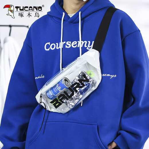 Woodpecker Chest Bag Men's Trendy PVC Transparent Jelly Bag Messenger Bag Personalized Waterproof Shoulder Bag Sports Shoulder Bag Student Backpack White In Stock