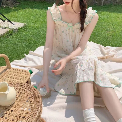 Single Nanwei Gaze Baumwoll Nachthemd Frauen Sommer Pyjama Ins windiger und hoch aussehendes reines und lustvolles Mädchen süßes Nachthemd Schwangeres Frauen Nachthemd 702 Kirschapricot 3xl empfohlen 150-170jin [Jin gleich 0,5 kg]