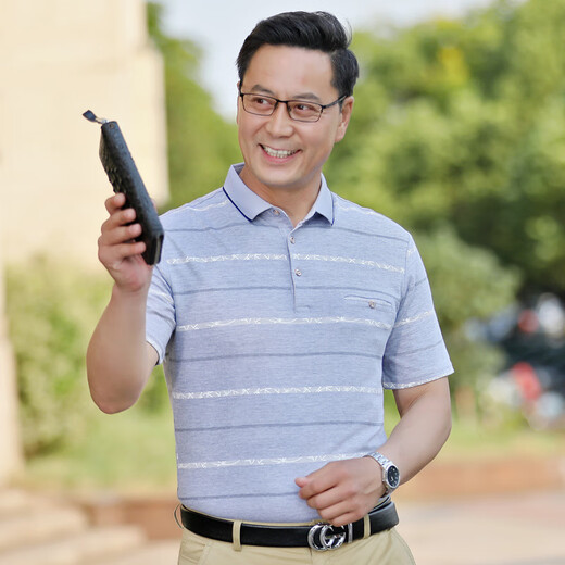 Goldlion Goldlion dad short-sleeved T-shirt men's summer middle-aged men's summer middle-aged and elderly men's summer clothing ice mercerized cotton 691-grey M