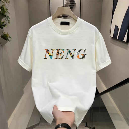 NY-NYC夏季重磅百搭潮牌男装棉短袖T恤圆领休闲潮流半袖体恤衫上衣ins v695黑色 M