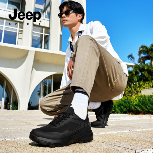 JEEP SPIRIT吉普男鞋夏季透气网面鞋新款复古商务运动男士休闲鞋 石墨黑 42