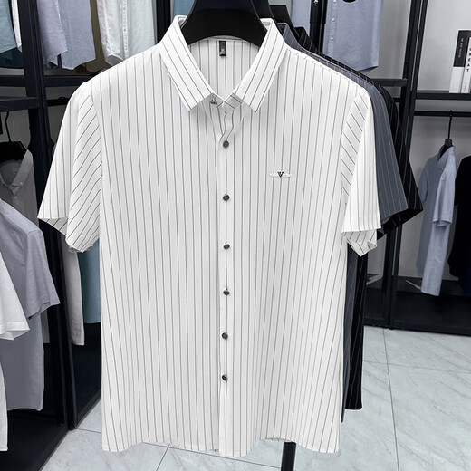 Classic Car Summer Men's Jinmin Short à manches courtes à manches rayées High Elastic Anti-Wrinkes Business Casual Shirt de nouveau Men