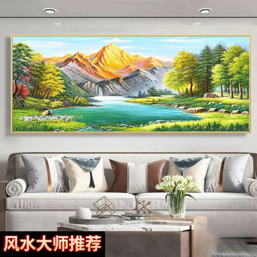 Frost po montañas verdes y agua verde sofá fondo de la pared sala de estudio de la oficina de la oficina colgante de la sala de estar de la sala de estar de jinshan cuenca decorativa de estilo chino pared 12113 fuju tesoro tierra 1 cm*1 cm 120*50 marco de aluminio de oro + diamante de porcelana de cristal