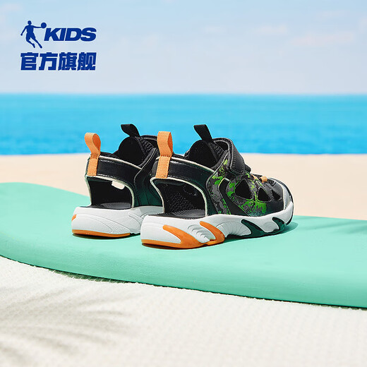 Jordan QIAODAN children's shoes children's sandals 2025 summer new boys' non-slip breathable beach shoes black/silver 28