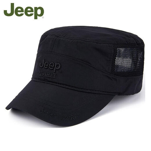 JEEP 吉普帽子男士春季欧美户外休闲遮阳帽平顶网帽钓鱼帽速干帽防晒网眼透气夏季太阳帽 军绿色 可调节均码