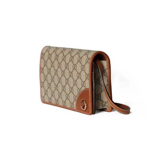 古驰（GUCCI）女包单肩包Emblem系列肩背包斜挎包全新GG字母图案涂层帆布包包 米色深棕色织物820688FAD6L9758