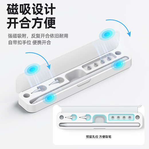 智思慧电容笔磁吸收纳盒 适用苹果ApplePencil2/Pro笔盒华为m-pencil小米触控手写笔防丢笔尖配件盒 白