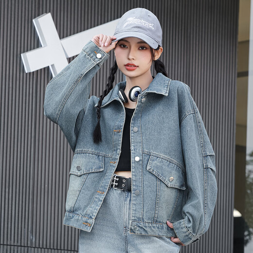 Jewish women's clothing 2025 spring new style, women's small slim and versatile lapel denim jacket N8 dark blue 8530 M 160/84A