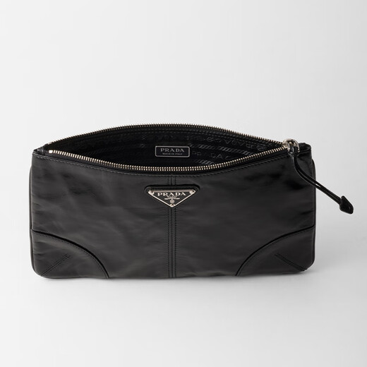 PRADA/Prada Gift Men's Metal Logo Decorated Cow Leather Clutch Black