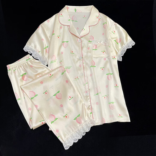 Langsha spliced ​​lace short-sleeved trousers peach pajamas for women in summer sweet home clothes two-piece set YFY-9905 M Recommended 80-100Jin [Jin equals 0.5 kg]