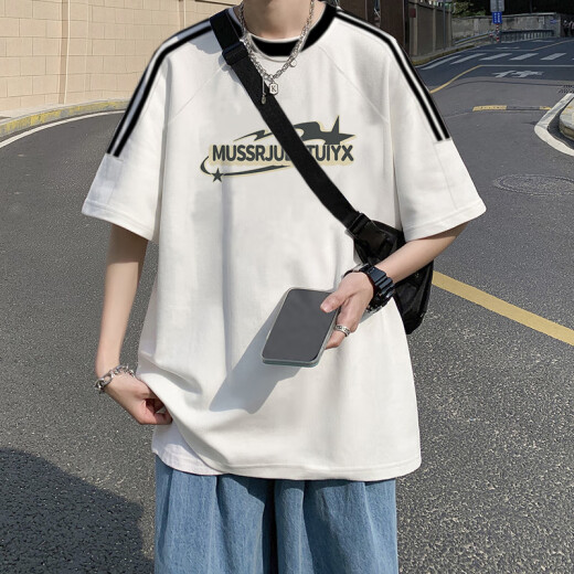 森马（Semir）美式复古短袖T恤男夏季2025新款宽松设计感小众日系ins潮牌上衣服 【3895*Wasp】白色 M 85-120斤