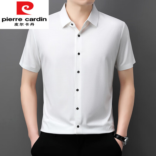皮尔卡丹2025新款春夏季POLO领短袖衬衣男商务休闲锦纶冰丝免烫衬衫 M15816宝石蓝 M 48建议100-120斤