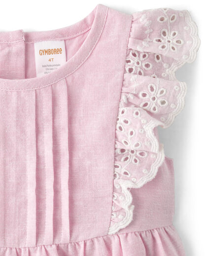 GYMBOReeGymboree Girls and Toddlers Butterfly Sleeve Eyelet Tank Top, Simple Pink Linen, 3 T Simple Pink Linen 3 T
