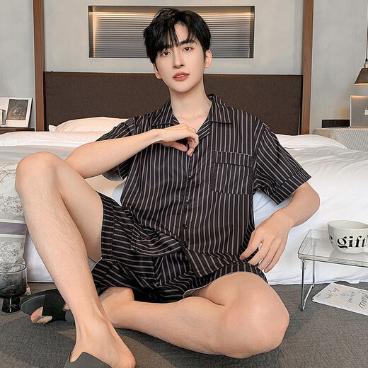Yalu 2025 Sommer Youth Cardigan Casual Pyjama Herren-Eisseide Kurzärärmelte Shorts Anzug Hauskleidung kann außerhalb von 6624 l empfohlen werden 100-120jin [Jin entspricht 0,5 kg]