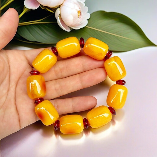 Giventy GEFIODEY natural Polish old beeswax bracelet men's original ore chicken oil yellow amber bracelet beeswax date beads yellow wax stone string about 22*28mm random original ore old yellow amber bracelet gift box