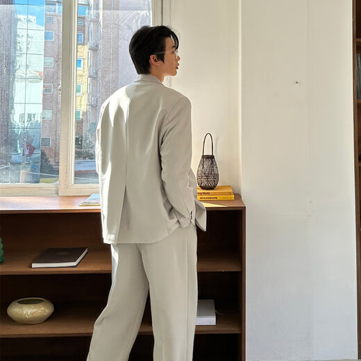 CUCHOHOMME beige suit men's suit handsome Korean version trendy casual brand ins light mature style loose men's suit jacket beige (suit + pants) L