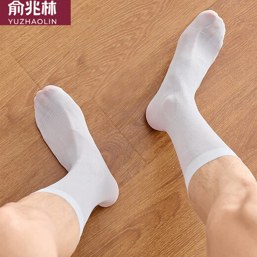 Yu Zhaolin 5 Paar Herrenstrümpfe Sommergeschäft formelle Anzüge, Anzüge, lange Rohrlederschuhe, Gentleman Ice Seiden Ultra-dünn schwarz sexy Männer mit langen Röhren gestreift