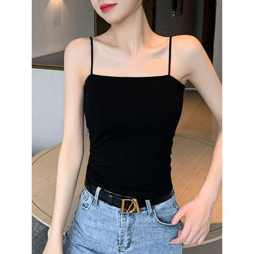 浪莎黑色吊带背心女2025新款外穿美背一体夏季内搭带胸垫抹胸打底 黑色 均码 (80斤-135斤)