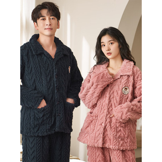 Hengyuanxiang Koralle Velvet -Pyjamas für Frauen im Herbst und im Winter Kleidung Plüsch verdickte Flanellpaare Hauskleidung Anzug Männer 9928 Frauenstil - sanftes Pulver xl