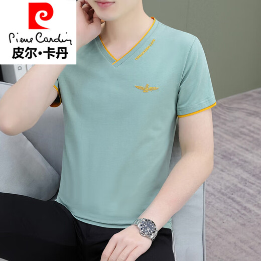 皮尔卡丹（pierre cardin）针织冰感领百搭短袖T恤男2025夏季新款帅气潮流休闲鸡心领棉修身 白色 Q693 4XL 建议165-185斤