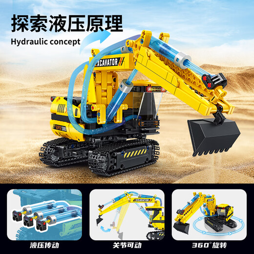 LEGO Engineering Truck Excavator Hidráulico Bulldozer Crane Asamblea de carretilla Morder