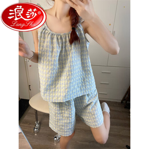 Langsha Plaid Pyjamas pour femmes en été 2025 Nouveau ensemble de vêtements à la maison d'été à fleurs florales doux simples 6198