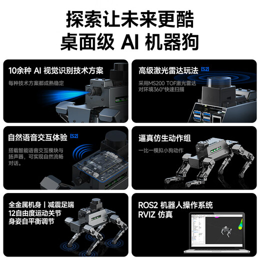 
YahBoom (YahBoom) Raspberry Pi 5 Four-legged Machine Dog 12-degree of freedom Bionic ROS2 Robot Face AI Visual Identification Multi-legged Machine Dog Education Robot Diagram Navigation Programming Python Professional Edition S2 (excluding Raspberry Pi 5 motherboard)
