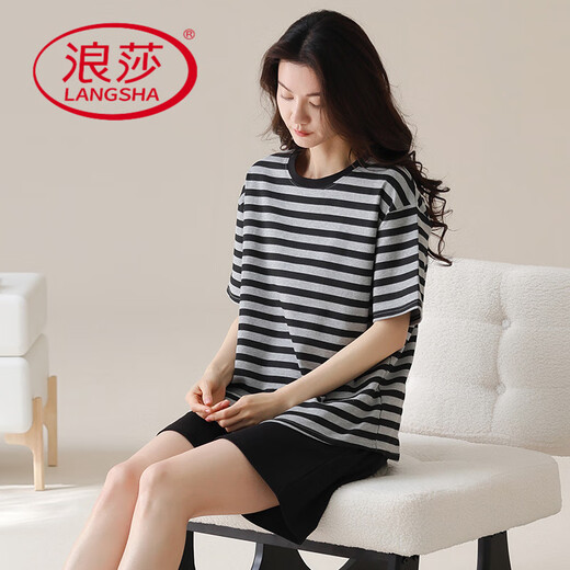 
LangSha (LangSha) pure cotton pajamas for women in summer set short-sleeved shorts two-piece set sweet spring and summer internet celebrity home clothing 9856 short-sleeved cotton M (75-95Jin [Jin equals 0.5 kg])