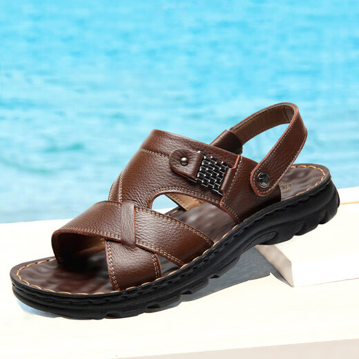 Dadong (Dusto) 2025 Neue Top-Layer-Kowiden-Herren-Sandalen mit echten Lederschuhen von Lässischen Schuhen Lässige Schuhe große Pantoffeln 12129 Gelbbraun 38