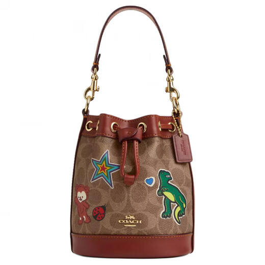 Coach Bucket14 Drawstring Closed Rubado Bocket Bag Bag Bag Mini Gold Tan Multicolor Regalo de regalo (Caja de regalo de mostrador básico + negro)
