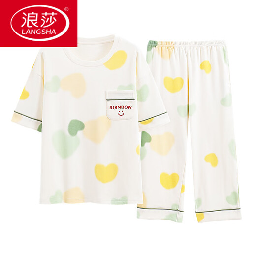 浪莎（LangSha）2025睡衣女士夏季纯棉短袖七分裤可外穿甜美休闲全棉家居服舒适时 607灰色条纹 黑白条纹9848 M 建议75-90斤穿