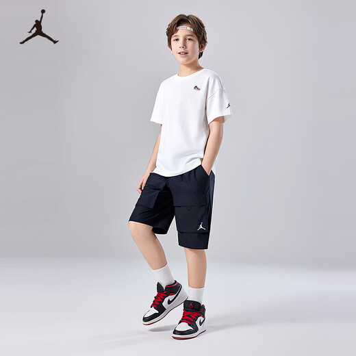 NIKE JORDAN Nike AJ children's summer T-shirt summer new moisture-absorbent and breathable children's short-sleeved pure white 150/72 recommended height 140-152cm