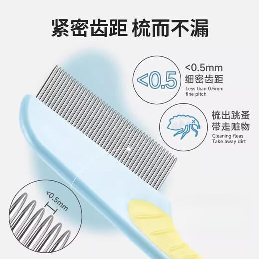 Schnauzer special facial comb, mouth hair comb, flea comb, dense-toothed pet grooming mini pin comb for dogs, small blue and yellow short-toothed small facial comb