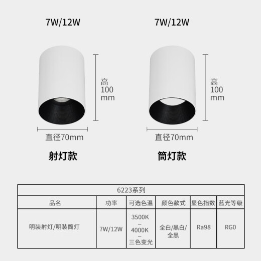 Luces principales de AIDOHUI, luces, focos LED, pantalla anti-Glare alta de dedo, 4000k de techo, sin abertura de agujeros, 6223, nueva actualización 60 Downlights-7W Black and White Model 3500K