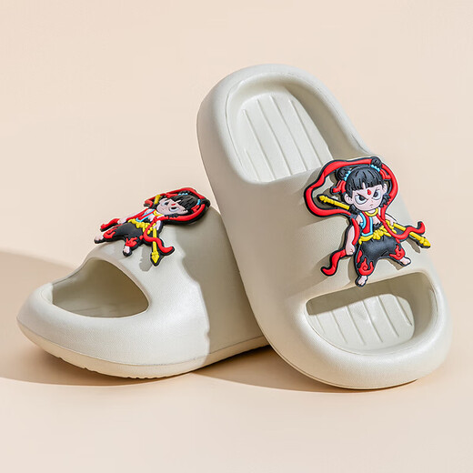 Nezha EVA children's slippers for boys and girls in summer cartoon bathing home bathroom non-slip outdoor baby sandals EVA environmentally friendly soft upgraded version Khaki 36 inner length 20.5cm/small size