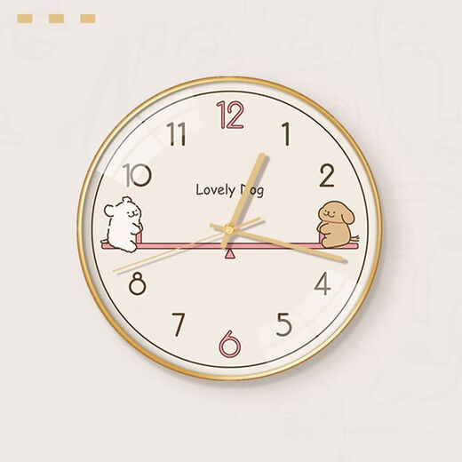
Home living room wall clock line puppy cute colorful clock wall clock home living room dining room modern simple children DPL671b gold narrow plastic frame gold needle 8 inches (diameter 20 cm) small