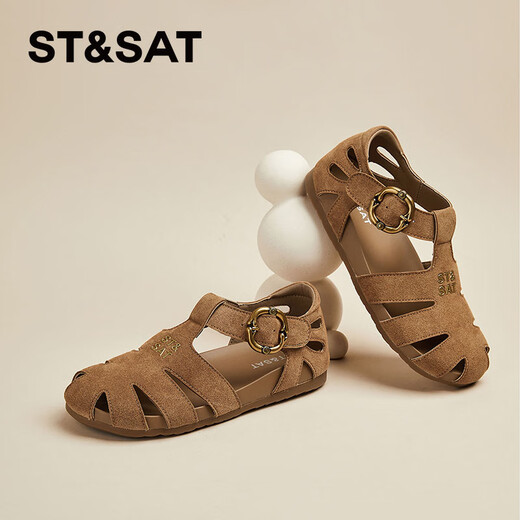 
Saturday Roman sandals for women flat bottom bag head retro casual trend 2025 summer new fashion versatile camel 37 (235mm) standard code