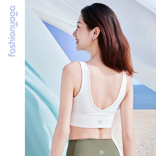 
Fansheng Yoga underwear shockproof sports fitness thin nude vest yoga suit women V-neck pleated BRA underwear FC15125 [removable chest pad] nude white L
