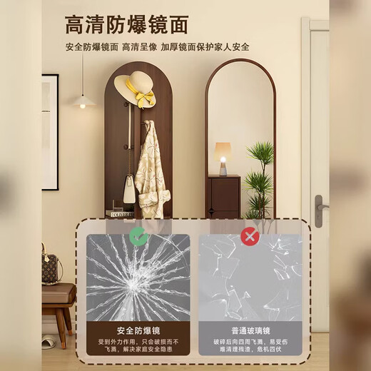 源缤威实木穿衣镜全身镜子落地镜一体家用卧室可旋转衣帽架多功能置物架 奶油白165*36【拱门置物款】