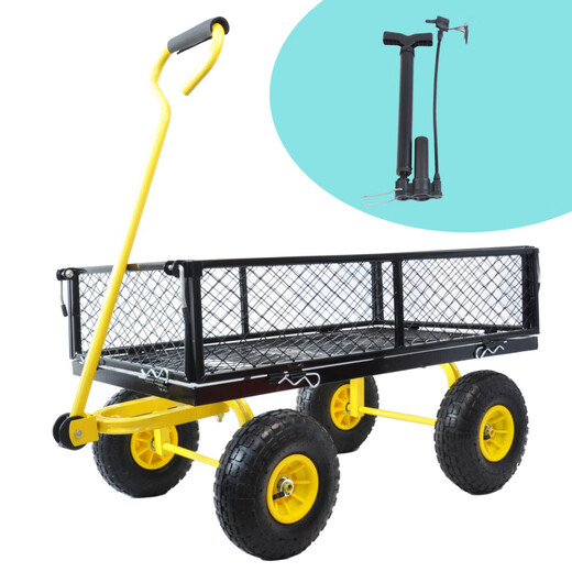 NAOISKEY 4016 Tool Trolley Flatbed Truck Trailer Tiger Cart Roasted Sweet Potato Cart Foldable Net Cart Side Block Removable With Pump Single-layer Pneumatic Wheel Yellow + Black