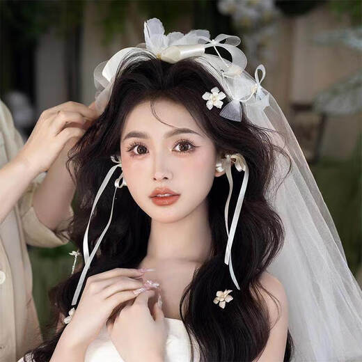 Fujiu sweet fairy bow tassel hairpin set retro bride wedding forest style atmospheric wedding dress accessories hair accessories set
