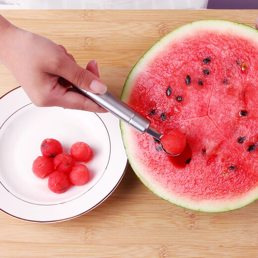 Riheshengtang Fruit Spoon Digger for Digging Water Double-Headed Fruit Ball Spoon Shape Round Spoon Multi-Functional Ball Digging Spoon for Cutting Watermelon Balls Stainless Steel Carved Fruit Digger (Flower Adjustment + Large Spoon)