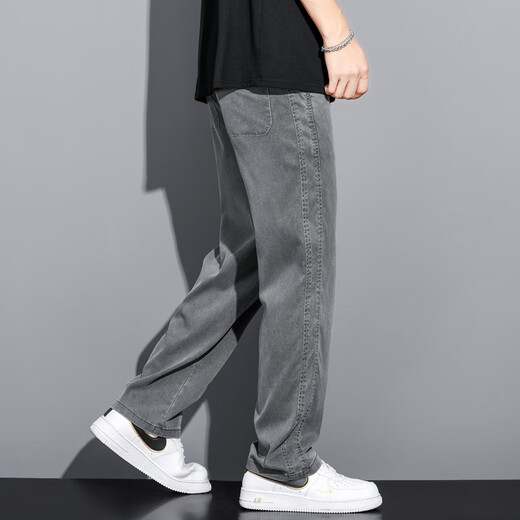 MAYBEYOND Laiser Jeans Men's Summer Loose Wide Legs Casual Straight Pants Cool Tennis Men's Pants MA13 Gray XL