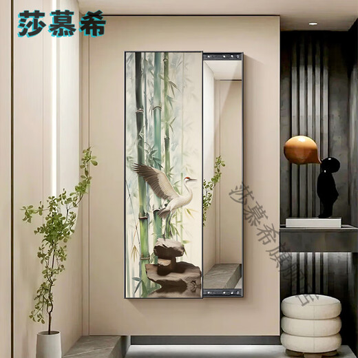
ShamUXI (SHAMUXI) bamboo report safety living room hidden full length mirror decorative painting new Chinese style entrance mirror hanging painting bedroom wear fitting mirror WH-725-C-bamboo report safety 50*150+ crystal porcelain scratch-proof + left push-pull
